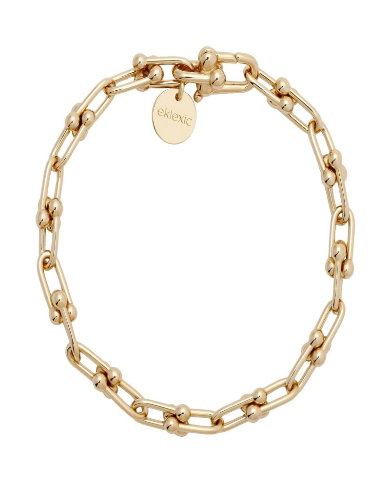 Front of a size 12" Small Margaux Anklet 12" Gold in Gold by Eklexic. | dia_product_style_image_id:282378